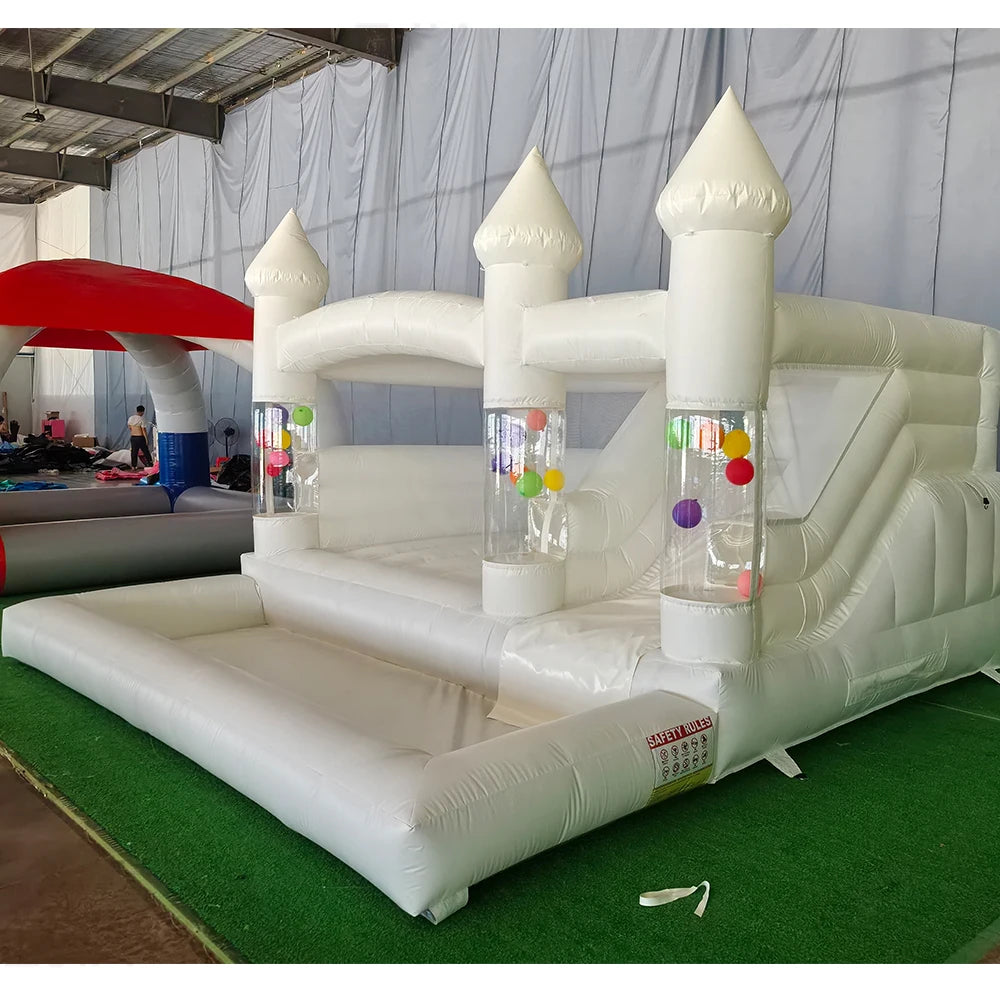 Newly 15ft  Inflatable Bounce House With Balloon Durable PVC White Jumping Castle with Slide, Ball Pit Bounce House For Party