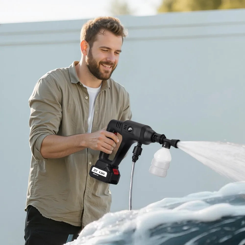 MUDIRO 4.0Ah 200Bar 3500W High Pressure Cordless Car Washer 6-in-1 Multi-Function Nozzle Car Cleaning Water Gun
