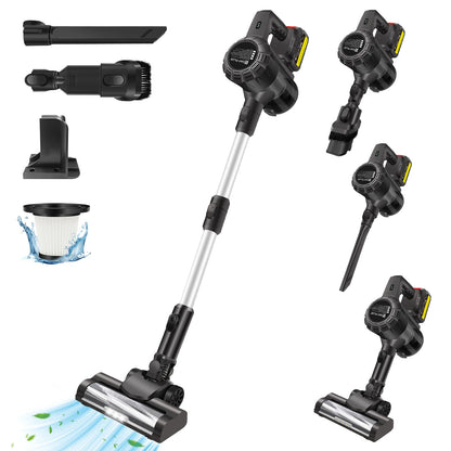 6 IN 1 Cordless Vacuum Cleaner 160W 15000PA Powerful Stick Vacuums & Electric Brooms with LED, 3000mAh Rechargeable Battery, Self-Standing Lightweight Handheld Vacuum for Pet Hair/Carpets/Floors