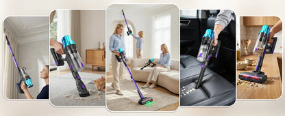 Blossom V20 Cordless Vacuum Cleaner, 650W Brushless Motor, 55KPa Powerful Suction, 65Min Runtime, Green LED Light, for Pet Hair Hardwood Carpet