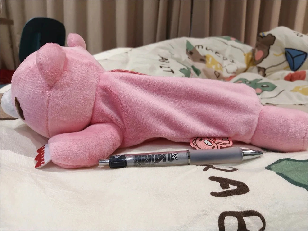 Y2K Bloody Bear Knitted Pencil Case Pink Bear Crochet Makeup Bag Gothic Aesthetic Stationery Pouch Harajuku School Supplies