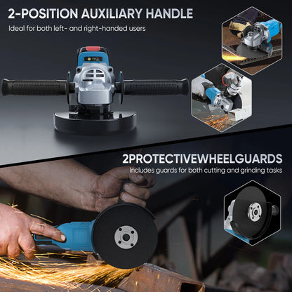 21V 125mm Brushless Angle Grinder 3-Speed Cordless Grinder Cutting Woodworking Electric Tool Suitable for Makita 21V Battery
