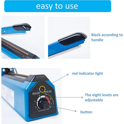 Impulse Bag Sealer Electric Food Heat Sealing Machine for 11 inch Plastic Bags Portable Household Kitchen Packaging Machine