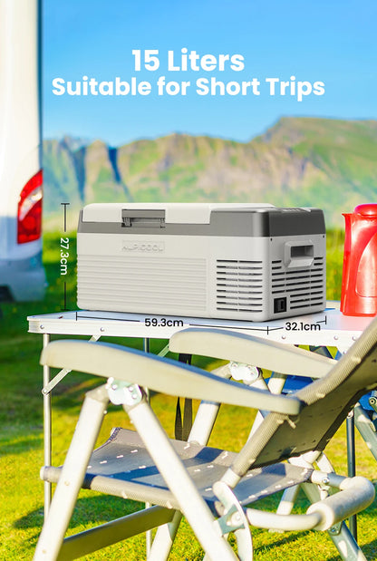 Alpicool CL15 15L Car Refrigerator 12V Compressor Fridge Mini Freezer 12/24V DC 100-240V AC Portable Cooler for Camping Travel