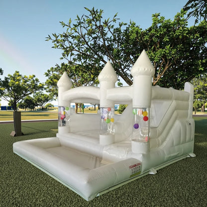 Newly 15ft  Inflatable Bounce House With Balloon Durable PVC White Jumping Castle with Slide, Ball Pit Bounce House For Party