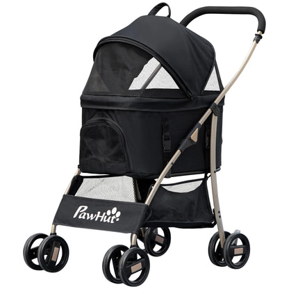2 in 1 Pet Stroller Detachable Dog Carrier Cart Dog Buggy Small Pet Pushchair, 2-in-1 Hundewagen und Transportkorb klappbar mit abnehmbarem Haustiertasche, Detachable Travel Carrier Bag Full Breathable Mesh Windows Large Bott