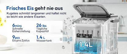 LOEFME Portable Ice Maker 12kg/24h 9 Ice Cubes in 6-13 Min LED Display with Adjustable Ice Size 1.4L Water Tank for Home