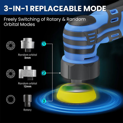 12V Cordless Mini Car Polisher RO/DA Dual Mode Polishing Machine, Comes with 1/1.5/2 Inch Pads Kit, Rechargeable Wireless Tool for Auto Detailing and Waxing