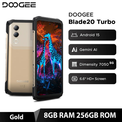DOOGEE Blade20 Turbo 5G Rugged Phone Gemini Al 6.6'' Screen 10300mAh Battery 8GB 256GB 50MP Camera Android 15 NFC Mobile Phone