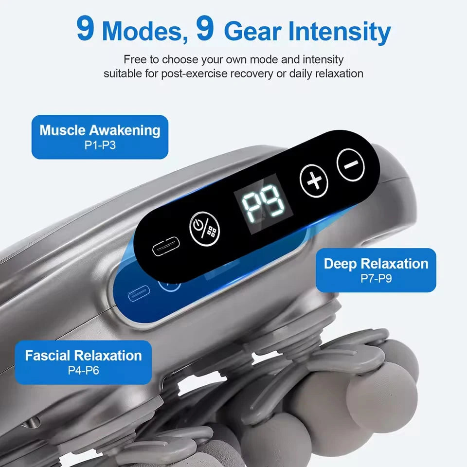 Massage Gun with 22 Massage Heads 9 Speed Modes Deep Tissue Percussion Massager High Frequency Muscle Massage Gun for Neck Shoulders Back Waist Legs Full Body Muscle Relaxation Fitness Recovery Pain Relief Quiet Portable Elec