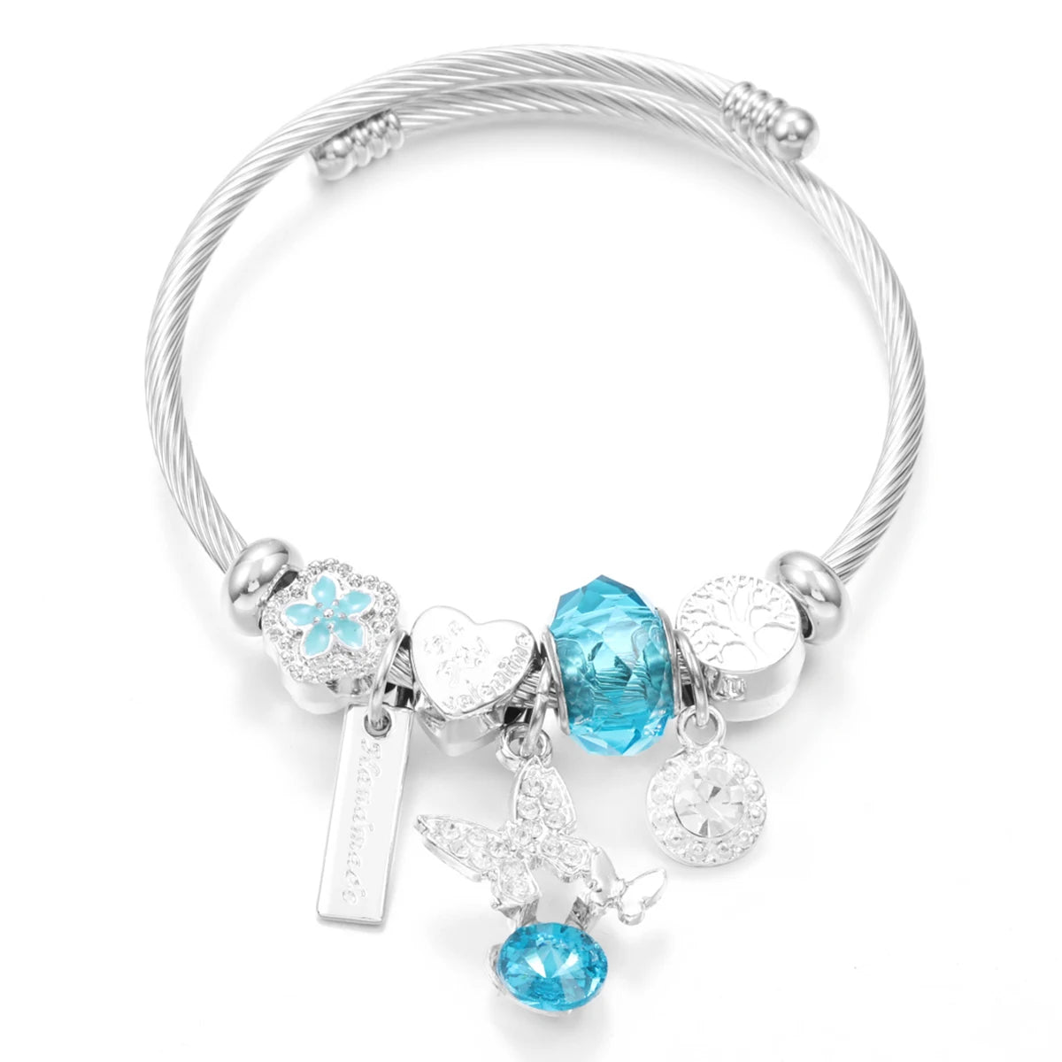 New Trendy Rhinestones Dragonfly Crystal Beaded Pendant Bracelet Stainless Steel 4 Colors Closure Bangles Women Bracelet Jewelry