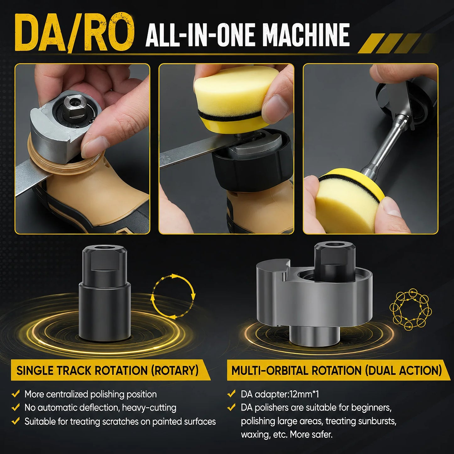Cordless Mini Car Polisher 12V Detailing Wireless Car Polishing Machine 1/1.5/2 Inch Pades Kit For Auto waxis, Adjustable Speed With 11 Speed Settings and a range of 2500 - 6000 RPM for car and furniture polishing and scratch
