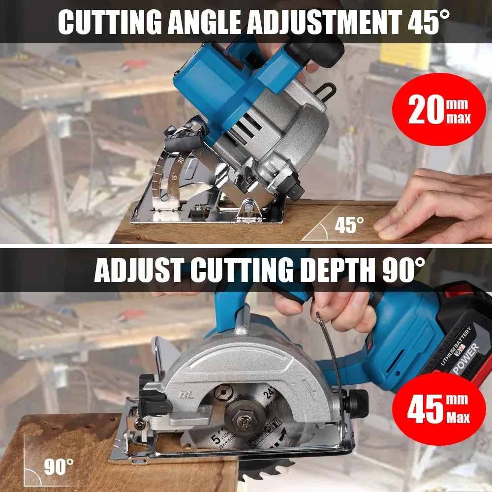 Brushless 5Inch 125mm Mini Electric Circular Saw Cordless 0-45° Adjustbale Woodworking Power Garden Tool For Makita 18V Battery