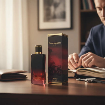 Fahnenhomme for men 100ml - Chatler. Men's perfume Eau de Parfum woody floral with notes of lavender, nutmeg, and leather base.