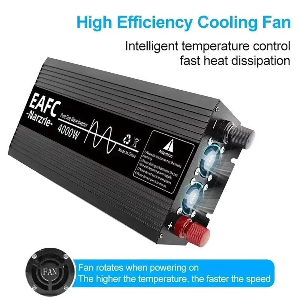 EAFC Pure Sine Wave Inverter 4000W/3000W/2000W DC 12V To AC 220V Voltage Transfer Converter Universal EU Socket Auto Accessories