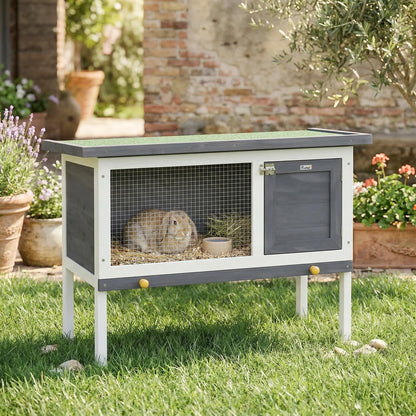 Rabbit Cage, Elevated Wooden Pet Cage for Small Animals, Outdoor Bunny Hutch with Removable Tray, Openable Top & Lockable Door Pet Cage for Small Animals