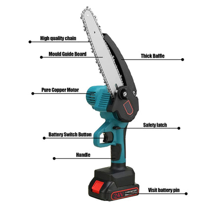 8 Inch Electric Garden Logging Wood Chainsaw With Automatic Oiler Pruning Woodworking Power Tool Compatible For 21V Lithium Battery