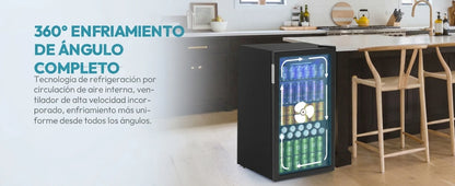 Drinks refrigerator with Glass Door for 126 Cans Adjustable Shelves Beer/Wine Home/Bar/office Black stainless steel