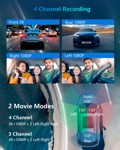 HUPEJOS V8Pro-4CH 360° 4K Dash Cam AI Driver Monitor System Built-in WiFi GPS,Night Vision,Voice Control,24H Parking Mode