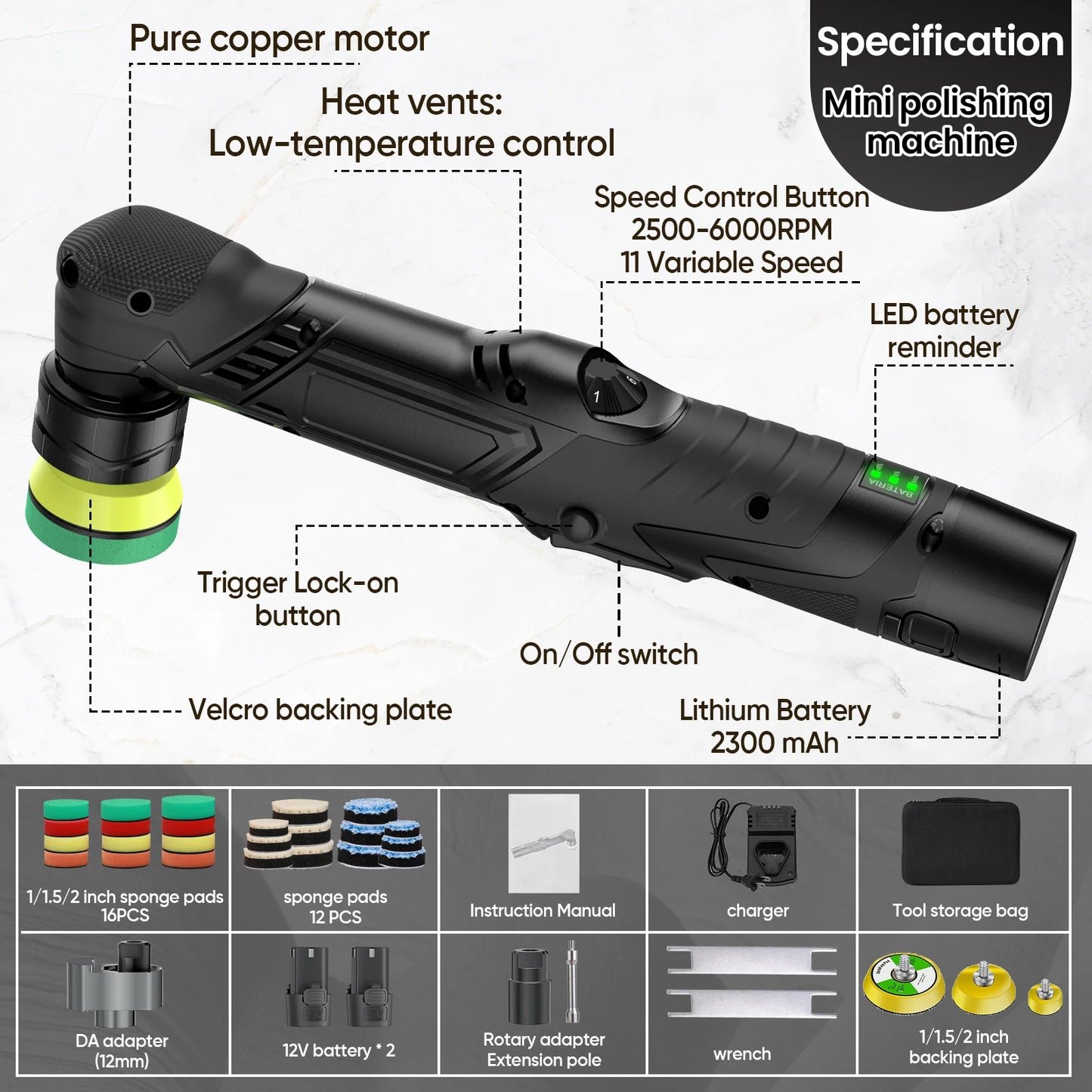 Cordless Mini Car Polisher RO/DA Dual Action Polisher Auto Detailing Scratch Killer Wireless Detail Polishing Machine