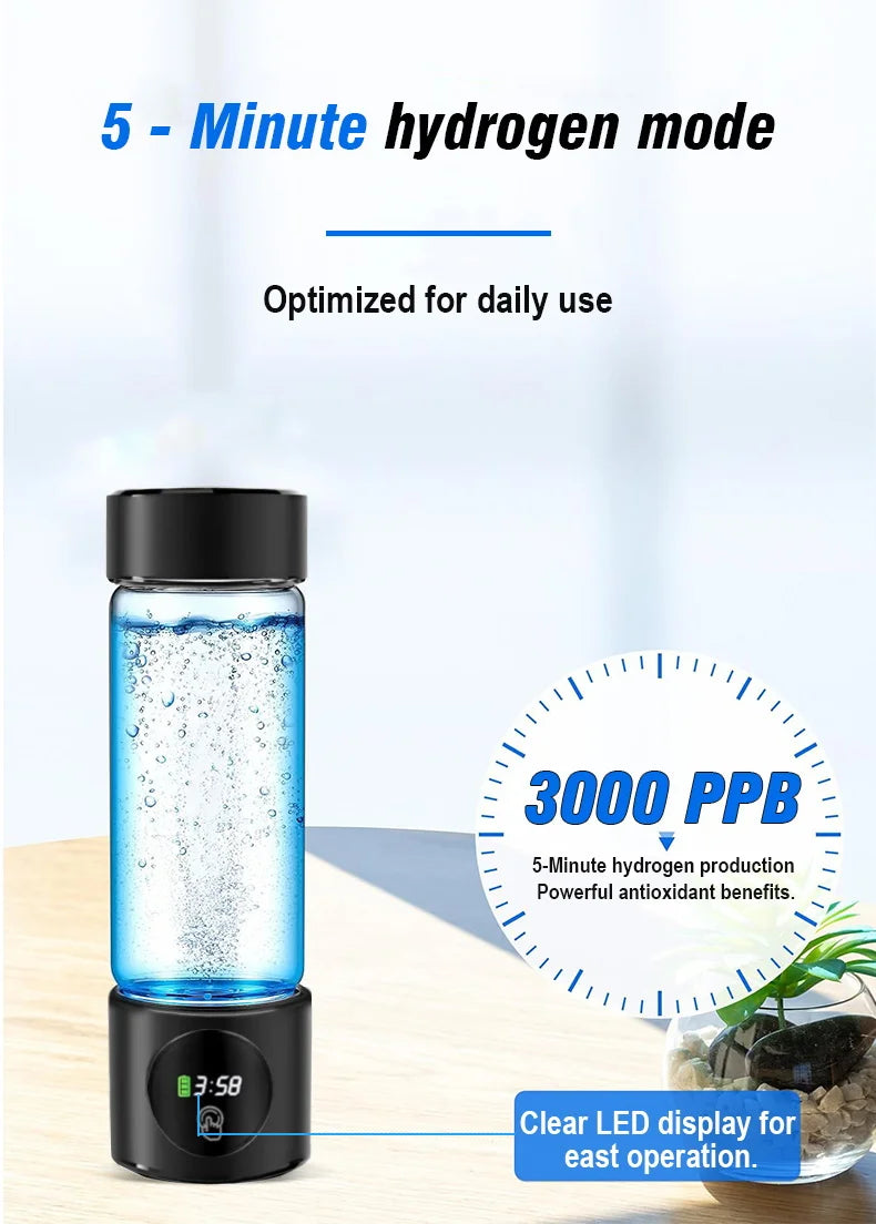 Electric Performance Hydrogen Water creator SPE PEM duel Chamber lonizer + PPB & Time Display Electric Hydrogen Water
