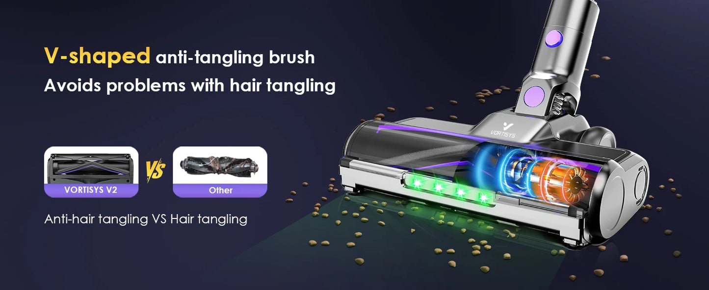 Cordless Vacuum Cleaner 70KPA/500W, Stick Vacuum Cleaner with LED Display, Anti-Tangle Brush, 1.3L Dust Cup, 3-Mode Suction, 5-Layer Filtration, for Pet Hair/Carpets/Hard Floors/Car