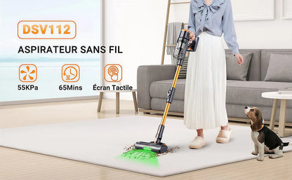 Blossom DSV112A 550W Cordless Vacuum Cleaner, 45000Pa Powerful Suction, 55 Mins Runtime, Touchscreen Stick Vacuum for Pet Hair & Carpet