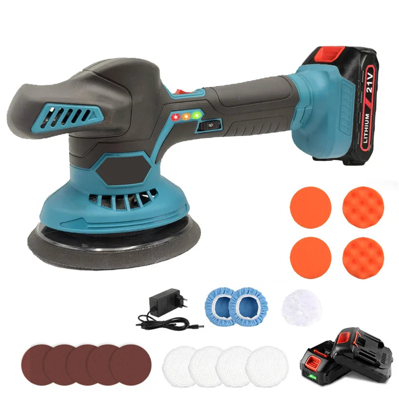 Cordless Buffer Polisher, 6 Variable Speeds, 2800-6000 RPM Car Buffer Polisher Kit With 2pcs 3.0Ah Battery For Car Polishing