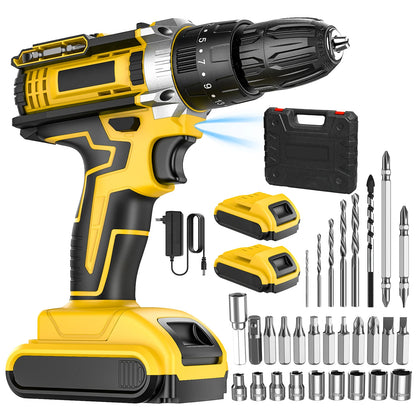 21V Cordless Impact Drill Electric Screwdriver Electric Hammer Drill Mini Wireless Hand Drill Lithium-Ion Battery Power Tools