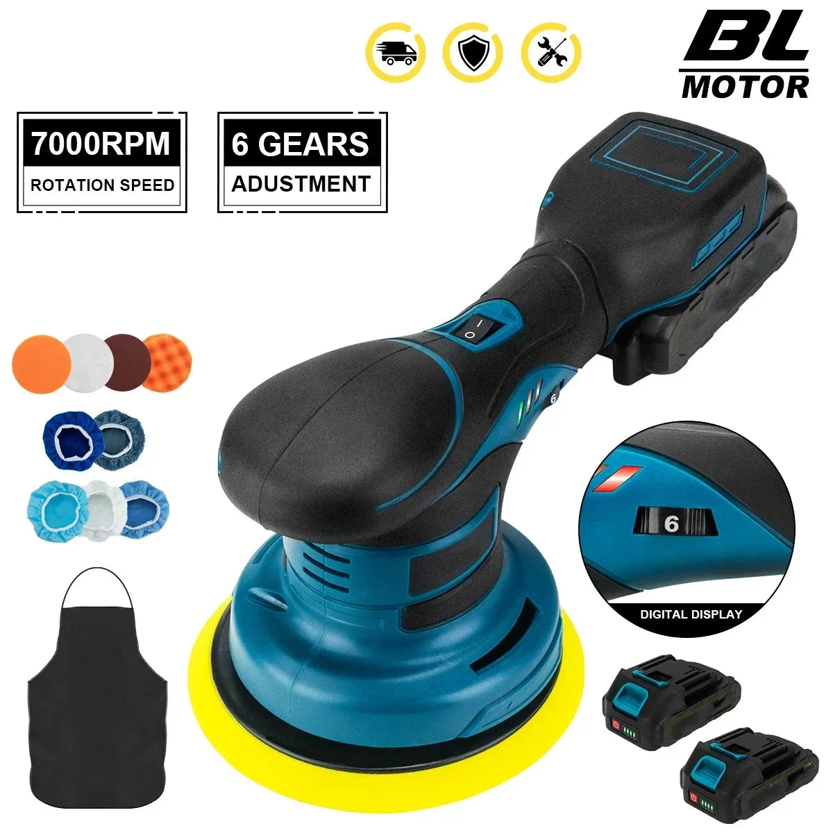 Brushelss Car Polisher 6 Gears Cordless Electric Polishing Machine Metal Waxing Wood Grinding For Maktita 18v Battery Pin