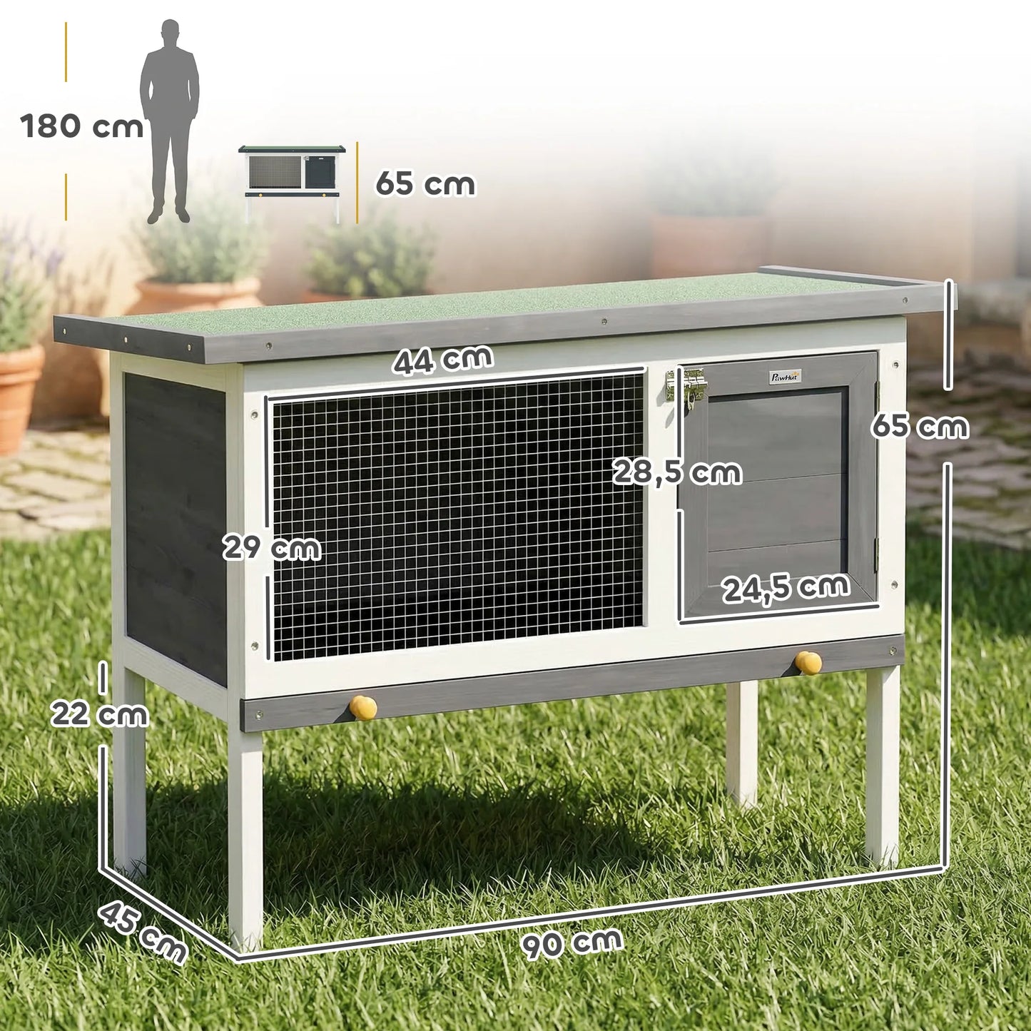 Rabbit Cage, Elevated Wooden Pet Cage for Small Animals, Outdoor Bunny Hutch with Removable Tray, Openable Top & Lockable Door Pet Cage for Small Animals
