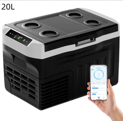 Car cooling box with compressor, 18/20/30.6/35/45/49.4L, with app, portable refrigerator 12V 24V 230V, camping refrigerator down to -20°C for cars and trucks