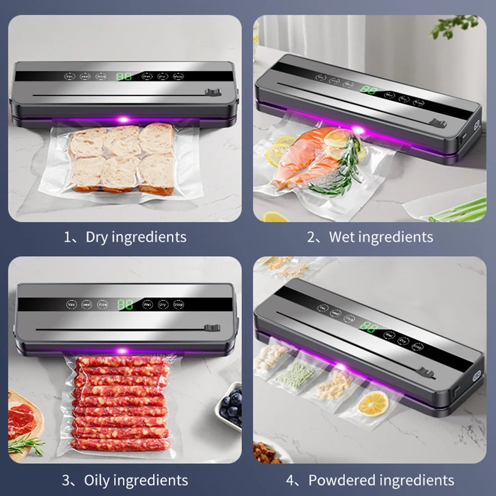 Food Vacuum Sealer Machine Dry Wet Food Vacuum Packaging Machine with UV Kitchen Food Storage Sealing Machine Built-in Cutter