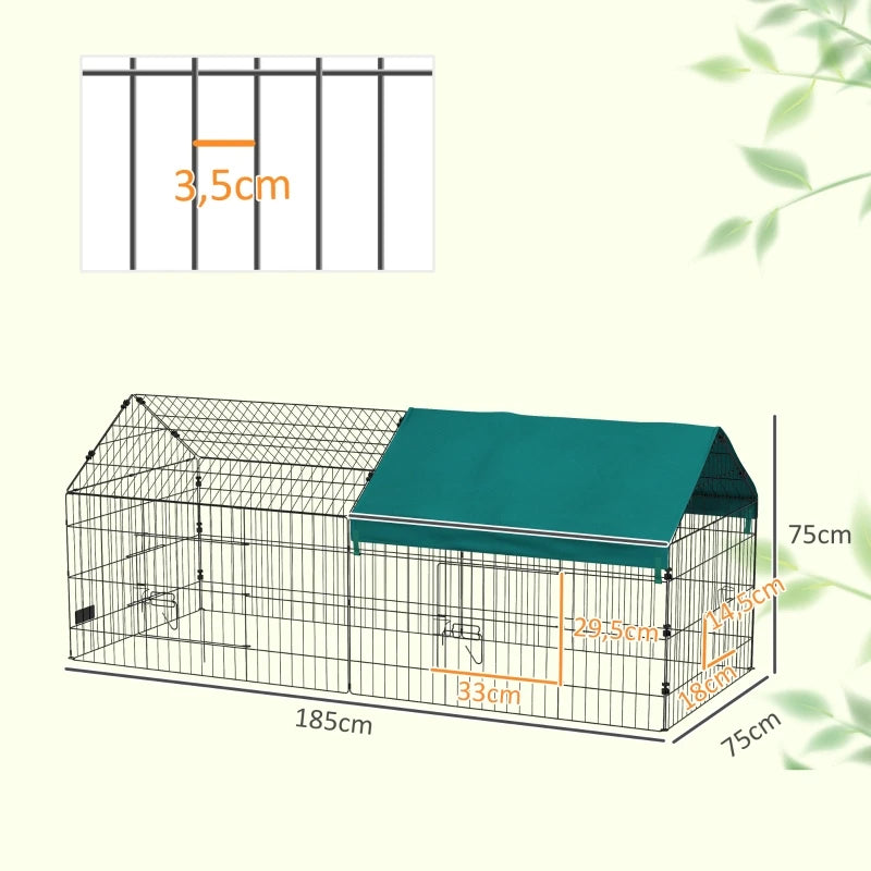 Steel Cage for Small Animals with Doors and Top Cover, for Rabbits, Chinchillas, Chickens, 185X75X75 Cm, Green