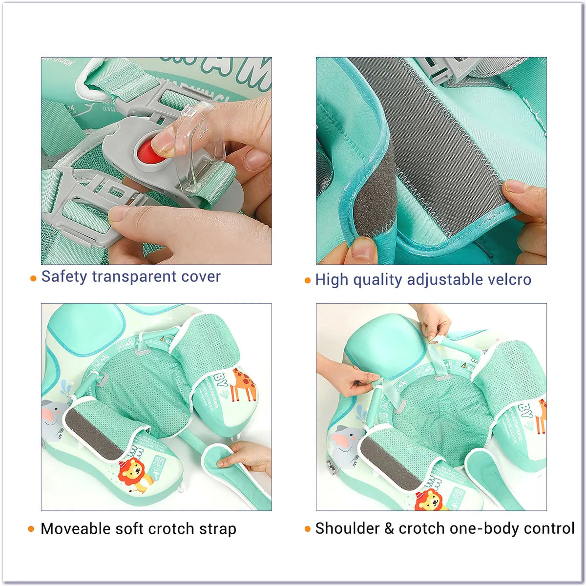 Mambobaby Animal Float Non-Inflatable Safe Solid Core Baby Swimming Buoy Water Trainer Infant Pool Floator Swim Ring with Canopy