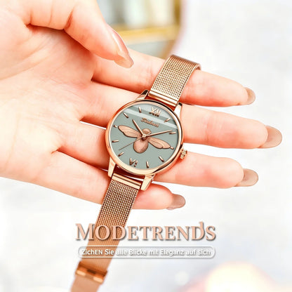Women’s Quartz Watch, Elegant Ladies’ Wristwatch with Stainless Steel Mesh Band, 3ATM Water Resistant, 30mm Gray Dial, Rose-Gold Fashion Design with 3D Bee, Comes in a Gift Box—Perfect for Women at the Office or for Eve
