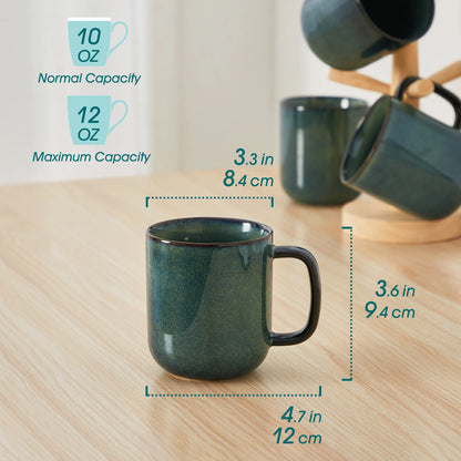 vancasso 4/8 pcs Stoneware Coffee Cups 12Oz 16Oz Starry Coffee Mugs Reflect Glaze Green and Blue with Handle for Tea/Coffee/Coco