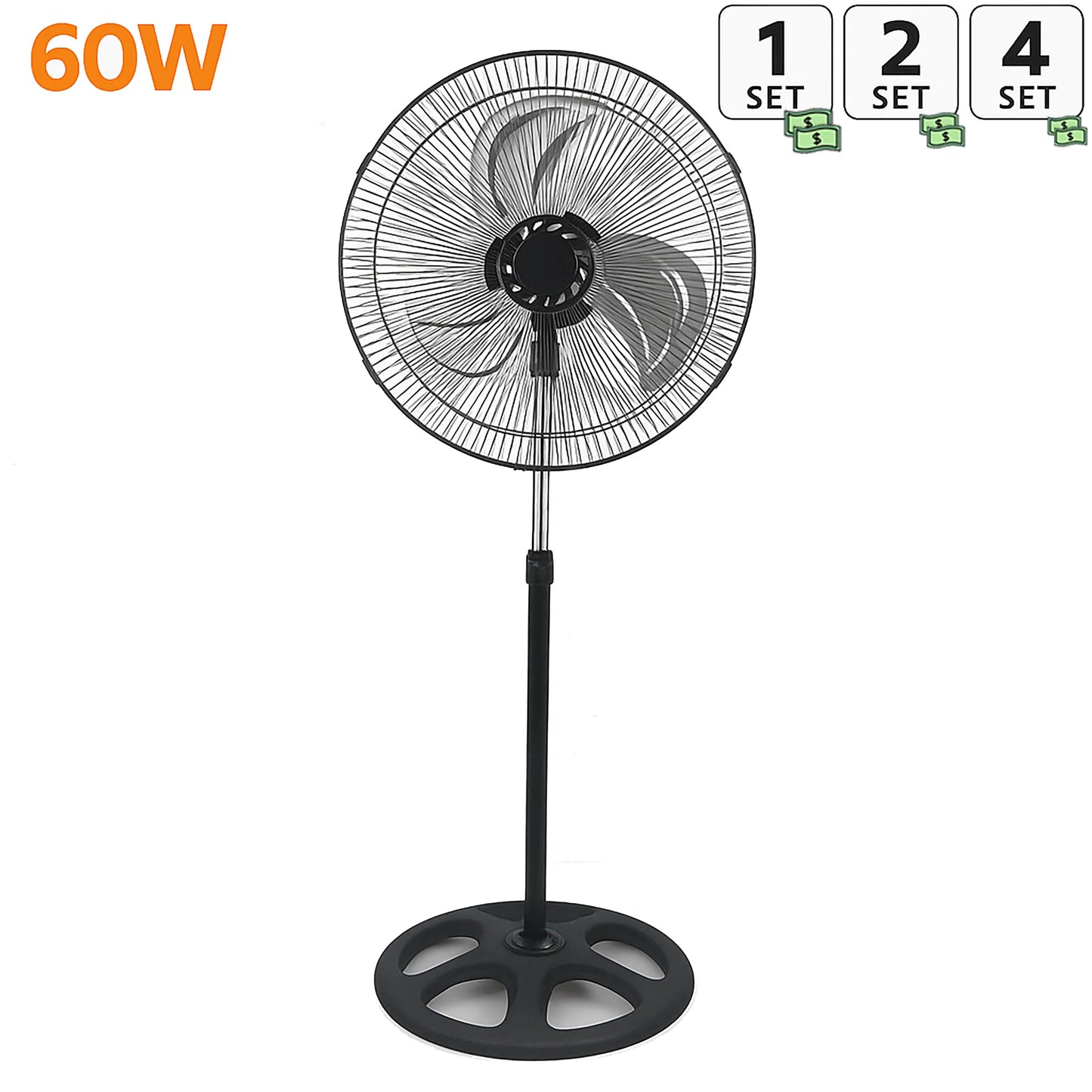 80W Silent Standing Fan with 3 Speeds and Oscillating Function, Diameter 45cm, Temperature Range 5 to 42 Degrees, Ce and Rohs Certified, Powerful and Efficient