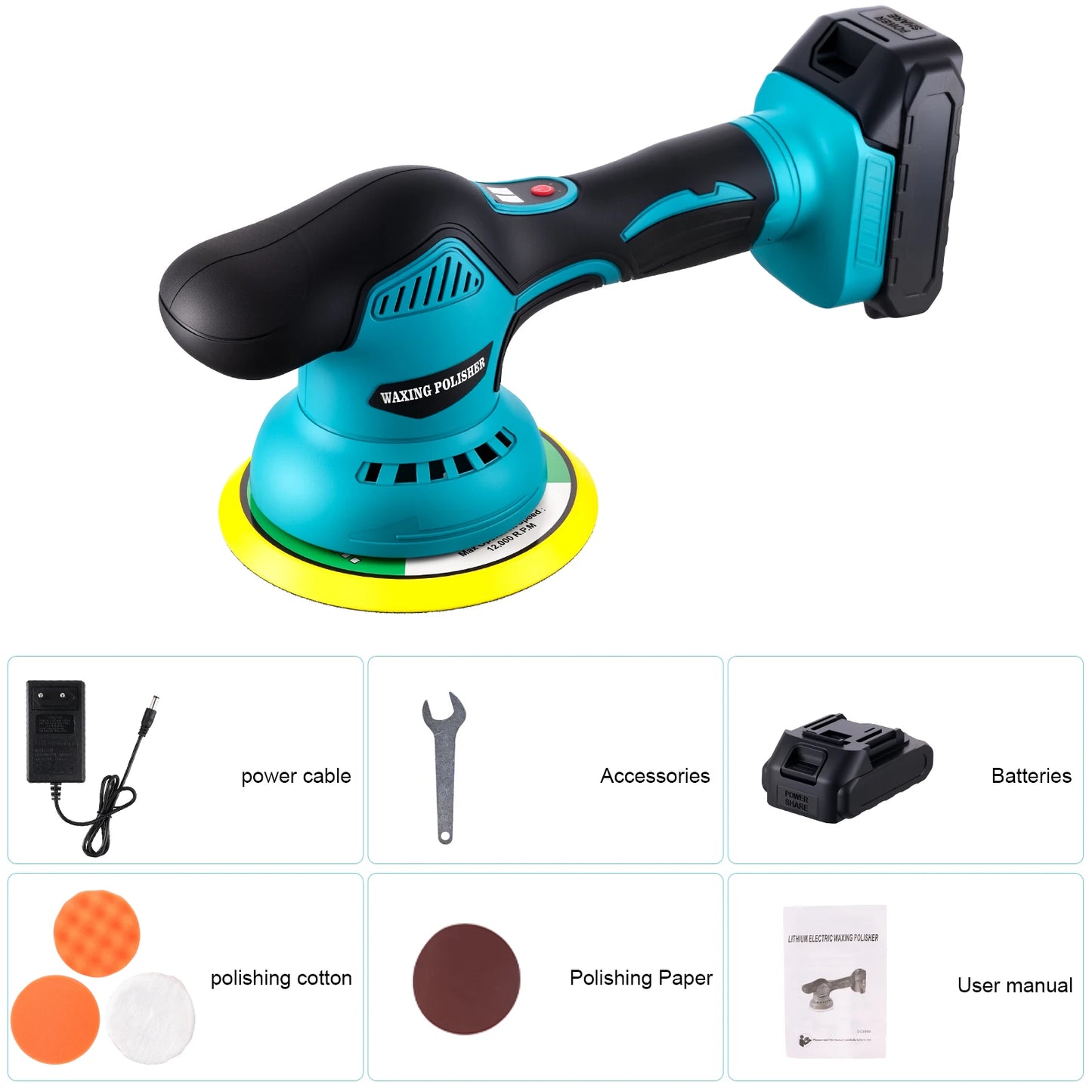 Podofo 8Gear Cordless Car Polisher Electric Polisher Auto Digital Display Car Waxing Polishing Machine Rust Removal Tool For Makita 18V Battery Pin