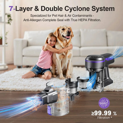 Inse S7P Cordless Vacuum Cleaner, 60KPa, 1.3 L Dust Cup, Removable Battery, for Pet Hair, Carpet, Hard Floors