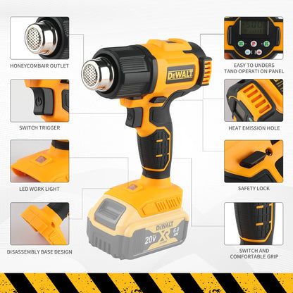 DEWALT 20V Temperatures Adjustable Hot Air Gun Cordless Heat Gun 550°C High Power Welding Thermal Blower Power Tools DCE530