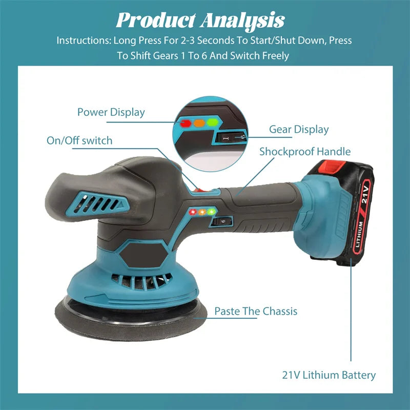 Cordless Buffer Polisher, 6 Variable Speeds, 2800-6000 RPM Car Buffer Polisher Kit With 2pcs 3.0Ah Battery For Car Polishing