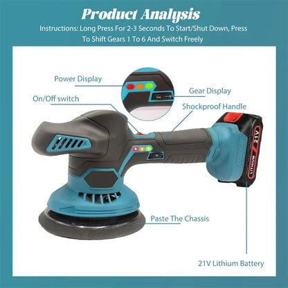 Cordless Buffer Polisher, 6 Variable Speeds, 2800-6000 RPM Car Buffer Polisher Kit With 2pcs 3.0Ah Battery For Car Polishing