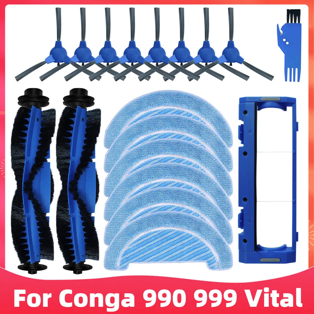 Replacement For Cecotec Conga 990 Vital / Conga 999 Vital Robot Vacuum Cleaner Spare Parts Main Side Brush Hepa Filter Mop Rag