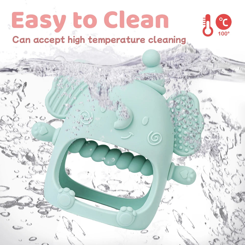 1pc Infant Silicone Teething Toy & Anti-drop Glove Set Elephant Shaped Soft Safe Nesting Toy For Early Educational
