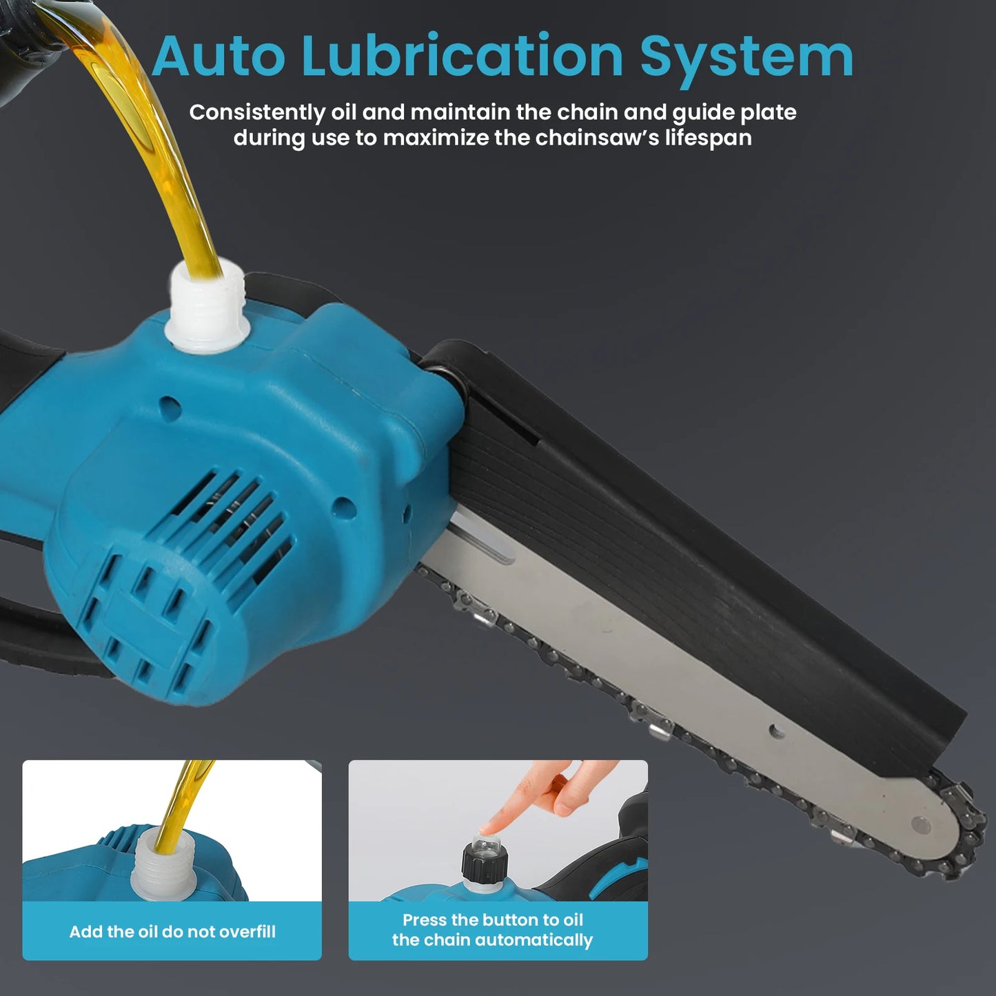 21V 6Inch Cordless Electric Chainsaw Powerful Electric Small Portable Chainsaw with Automatic Oiler Pruning Saw Woodworking Tool