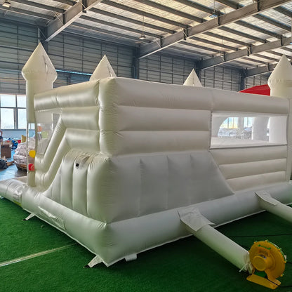 Newly 15ft  Inflatable Bounce House With Balloon Durable PVC White Jumping Castle with Slide, Ball Pit Bounce House For Party