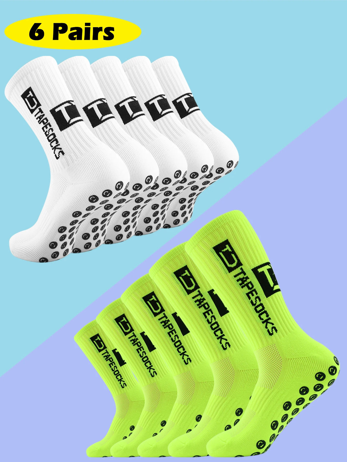 6 Pairs of football socks sports socks men's mid-calf socks silicone non-slip dot socks basketball yoga socks