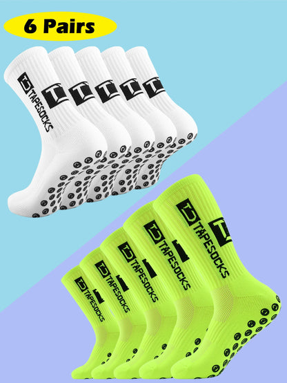 6 Pairs of football socks sports socks men's mid-calf socks silicone non-slip dot socks basketball yoga socks