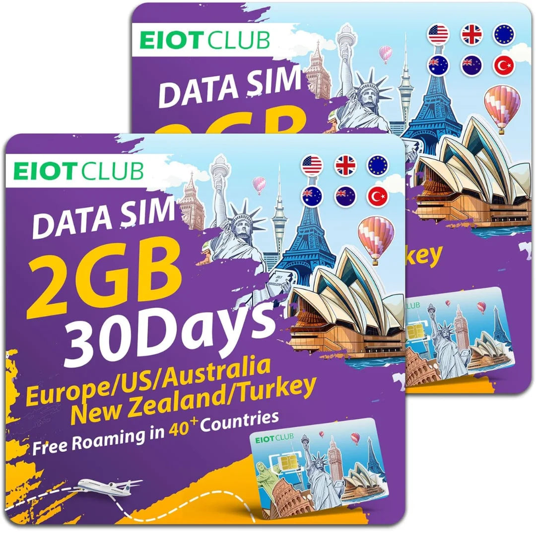 EIOTCLUB Prepaid Europe SIM Card - 2GB 30DAY, Coverage in 40+Countries Including The US, Europe, Australia, New Zealand, Turkey